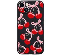 Wihytec Pink Bow &Cherry Flower Phone Case Cover for iPhone 13 Bow &Cherry Case Cover Liquid Silicone Soft Gel Rubber Matt Phone Cover with Microfiber Lining