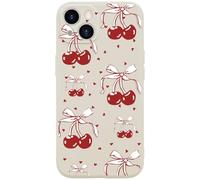 Wihytec Red Cherry Bow Phone Case for iPhone 15 Bow Ribbon Cherry Cherry Case Cover Liquid Silicone Soft Gel Rubber Durable Matt Phone Cover with Microfiber Lining
