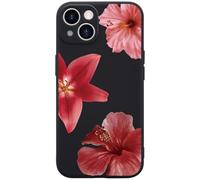 Wihytec Red Lily Hibiscus Flower Phone Case Cover for iPhone 15 Red Lily Hibiscus Case Cover Liquid Silicone Soft Gel Rubber Matt Phone Cover with Microfiber Lining
