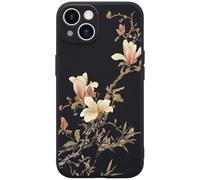 Wihytec White Magnolia Flower Phone Case Cover for iPhone 15 Magnolia Flower Case Cover Liquid Silicone Soft Gel Rubber Matt Phone Cover with Microfiber Lining