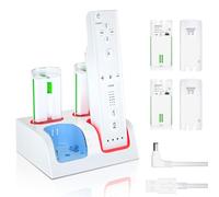 Wii Controller Charger and Rechargeable Battery - 4 Pack 2800mAh Wii Remote Battery Pack Rechargeable and Charging Station for Wii/Wii U Controller,Wii Remote Battery Charger with Charging USB Cable