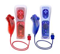 Wii Controller Motion Plus, 2 Pack Wii Remote Controller and Nunchucks, with Silicone Case and Wrist Strap, Remote Controller for Wii/Wii U with Built in Motion Plus(Clear Red and Clear Blue)