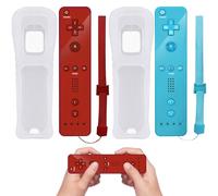 Wii-Fernbedienung, 2x Wii Controller Gamecontroller Wireless Remote Bewegungssensor Vernbedinung Ersatz Gamepad Controller für Wii und Wii-Konsole, mit Silikonhülle und Handschlaufe(Rot+Hellblau)