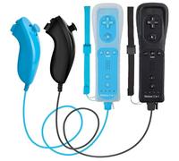 Wii Nunchuck Remote Controller 2 Pack with Motion Plus Compatible with Wii & Wii U Console | Wii Remote Controller with Shock Function (Black + Blue)