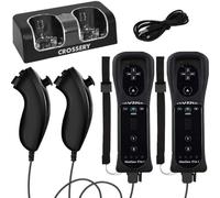 Wii Remote and Nunchuck Controller Bundle with Charging Dock - 2 Pack Motion Plus Remotes, 2 Nunchucks, 1 Charging Station, Compatible with Nintendo Wii & Wii U - Black