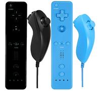 Wii Remote and Nunchuck Controller, Wireless Controllers Compatible with Wii/Wii U with Silicone Case and Wrist Strap (Black and Blue)