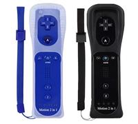 Wii Remote Controller (2 Pack) with Motion Plus Compatible with Wii and Wii U Console Wii Remote Controller with Shock Function (Black+Dark Blue)