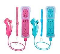 Wii Remote Controller, 2 Packs Upgrade Wii Wireless Controller Compatible with Wii Wii U Console(Pink and Blue)