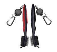 wiiAiloo 2 Pieces Golf Club Brushes Dual-Bristle Club Cleaning Tools Golf Club Cleaners with 2 Ft Retractable Zip-line Aluminum Carabiner for Golf Lover and Golfers