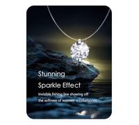 wiianjo 925 Silver Cubic Zirconia Floating Pendant Necklace 16 Inch Invisible Chain Diamond Like Sparkle Jewelry Gifts for Women Anniversary Birthday, Sterling Silver, Cubic Zirconia