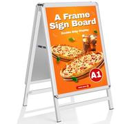 WIIGO A1 A-Board Pavement Sign Frame Heavy Duty - Double Sided A Board with Aluminum Snap Frame, A1 Poster Stand for Display Outdoor Advertising, Menu Display, Notice & Billboard Sign Boards, Silver