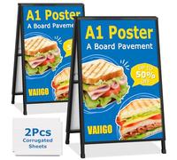 WIIGO A1 A Boards Pavement Signs A Frame Sign Board - Double Sided Sandwich A-Board Poster Sign Display Stand with 2 Anti-Glare Covers and Corrugated Boards for Business, Restaurant, Advertising