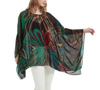Wiiiwish Women's Loose Solid Long Batwing Sheer Chiffon Caftan Wrap Poncho Tunic Top Topper, #Colourful Ribbon Bows, One Size