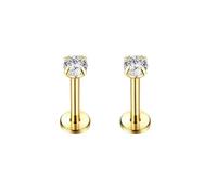 WIIKKOPM 16g Stud Piercing for Nose Ear Tragus Helix Conch Medusa Lip Labret Cartilage Earring Unisex Internally Threaded Body Jewlry of Surgical Steel with 3mm Cubic Zirconia (2 Pack) (Gold 2PK)