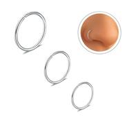 WIIKKOPM 24g Nose ring hoops Set 8mm 10mm 12mm Super thin Wire guage Nose piercing Jewelry for Women & Men Hypoallergenic 316L surgical Steel Pack of 3 (Silver)