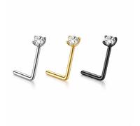 WIIKKOPM 3pk L-Shape Nose Studs Set, Gold Silver Black, Cubic Zirconia Crystal1.5mm & 2.5mm size 316L Surgical Steel, 20 Gauge 7mm (2.5mm)