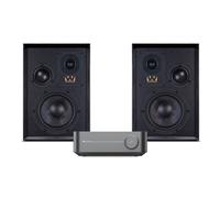 WiiM Amp Streaming Amplifier with Wharfedale Super Denton Speakers Space Grey & Black