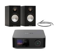WiiM Amp Ultra Streaming Amplifier Grey with Monitor Audio Bronze 50 7G Bookshelf Speakers Black Pair