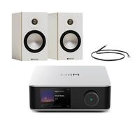 WiiM Amp Ultra Streaming Amplifier Silver with Monitor Audio Bronze 50 7G Bookshelf Speakers White Pair