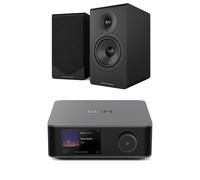 WiiM Amp Ultra Streaming Amplifier Space Grey with Acoustic Energy AE300 MKII Bookshelf Speakers Black