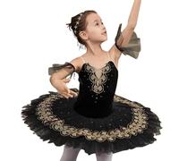 WIINXX Girl child Professional Ballet Tutu Dress black Swan Lake Pancake Tutu Ballerina Party Dance Costumes Ballet competitionDress,Black,140