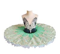 WIINXX Kids Professional Ballet TUTU Ballerina Princess Dress girl Swan Lake Dance Costume Embroidered Tulle Tutu competition Skirt,Green,140