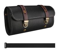 Wiipara Motorcycle Saddle Bag - Handmade PU Leather Handlebar Tool Bag, Round Barrel Shape Waterproof Roll Pouch With Straps for Scooter Front (Medium, Black-Purple)