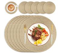 wiipara Round Woven Placemats Set of 6 Heat Resistant Round Braided Table Mats, 34 cm Washable Placemats and Coaster Sets for Dining/Kitchen Table, Party, Wedding, Gold