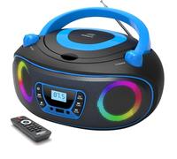 WIITHINK Portable CD Player with FM Radio, Bluetooth CD Boombox, USB, AUX Input, Headphone Jack, Colorful Light, Remote Control, Mains or Battery Powered