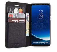 WIIUKA Genuine Leather Case TRAVEL AWAY for Samsung Galaxy S9+ PLUS Wallet Design Black with Card Holder - Slim Premium Flip Cover