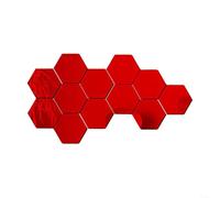 WIIYENA 12pcs Mirror Wall Stickers Modern Hexagon Mirror Wall Tiles Self-Adhesive Acrylic Mirror Stickers 3D Wall Decor for Bedroom Living Room Bathroom(red)
