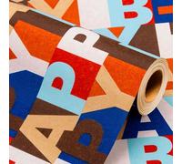 Wikadlik Birthday Kraft Wrapping Paper Roll - Colorful Happy Birthday Words Design Gift Wrap Paper for Party Celebration - 43cm x 10m