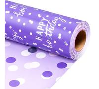 Wikadlik Birthday Wrapping Paper, Luxury Purple Happy Birthday Lettering Cute Dots Gift Wrap Paper Roll for Party Celebration - 43cm x 10m