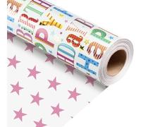 Wikadlik Birthday Wrapping Paper Roll - 43cm x 10m Colorful Happy Birthday Lettering and Star Gift Wrap Paper