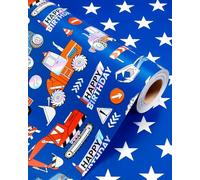 Wikadlik Birthday Wrapping Paper Roll - Colorful Truck Themed Silver Star Design Deep Blue Gift Wrap Paper for Kids Boy, Car Lover, Fathers Day - 43cm x 10m