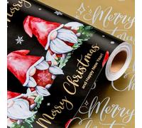 Wikadlik Black Christmas Wrapping Paper Roll - Mini Roll - Vintage Red Gnome Gift Wrap for Christmas Holiday Festive Party - 43cm x 10m