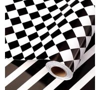 Wikadlik Black White Checkered Wrapping Paper Roll - 43cm x 10m Tartan and Stripe Design Gift Wrap Paper for Christmas, Birthday, Valentines Day, Fathers Day, Wedding