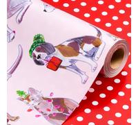 Wikadlik Christmas Wrapping Paper - 43cm x 10m Cute Pink Dogs Cats Animal Pet Theme Design Red Polka Dots Presents Packing Paper