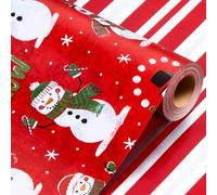 Wikadlik Christmas Wrapping Paper - 43cm x 10m Cute Snowman Green Scarf Let It Snow Lettering Design Red White Stripes Presents Packing Paper