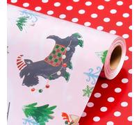 Wikadlik Christmas Wrapping Paper for Gift,Pink Cute Dogs Skiing Skating Present Wrap Roll for Holiday Festive Celebration DIY Craft Decoration - 43cm x 10m