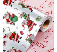 Wikadlik Christmas Wrapping Paper,Metallic Silver Happy Santa Claus Holding Gift Box Present Wrap Roll for Holiday Festive Celebration - 43cm x 10m