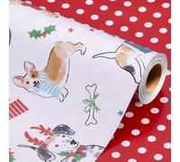 Wikadlik Christmas Wrapping Paper Roll - 43cm x 10m - Cute White Dog Bones Bow Dots Design Holiday Present Gift Wrap Paper for Winter Festive Party Celebrations