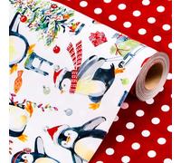 Wikadlik Christmas Wrapping Paper Roll - 43cm x 10m - White Snowman Penguin Holding Candy Cane Red Dots Holiday Present Gift Wrap Paper for Winter Festive Party Celebrations