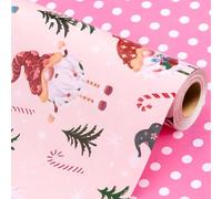 Wikadlik Christmas Wrapping Paper Roll - Cute Gnome and Polka Dots Design Pink Gift Wrap Paper - 43cm x 10m
