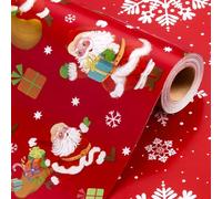 Wikadlik Christmas Wrapping Paper Roll - Happy Santa Claus and Snowflake Design Red Gift Wrap Paper - 43cm x 10m