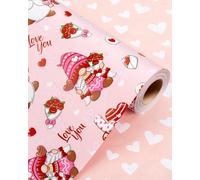 Wikadlik Cute Gnome Wrapping Paper Roll - Pink Heart Love Balloon Design Gift Wrap Paper for Valentines Day, Anniversary, Mothers Day, Wedding - 43cm x 10m