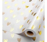 Wikadlik Cute Wrapping Paper, Luxury Gold Foil Heart Design Gift Wrap Paper Roll for Valentine’s Day, Wedding, Birthdays, Christmas, Holiday- 43cm x 10m