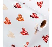Wikadlik Cute Wrapping Paper, Luxury Red Foil Heart Design Gift Wrap Paper Roll for Valentines Day, Mothers Day, Wedding, Birthdays, Christmas, Holiday - 43cm x 10m