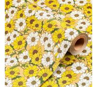 Wikadlik Flower Kraft Wrapping Paper, 43cm x 10m Cute Yellow White Daisy Bloom Gift Wrap Paper for Wedding, Birthday, Baby Shower, Mother's Day, Valentine's Day