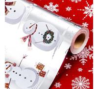 Wikadlik Foil Christmas Wrapping Paper - 43cm x 10m Luxurious Metallic Silver Presents Packing Paper - Elegant Snowman/Scarf/Snowflakes Design